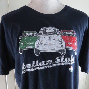 Zeus FIAT Italian Style Cotton T-shirt Tee Cars LARGE Navy Blue